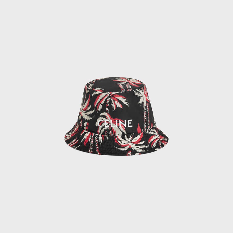 Celine palm tree bucket in nylon Hat Noir/Ecru/Rouge | CL-591708