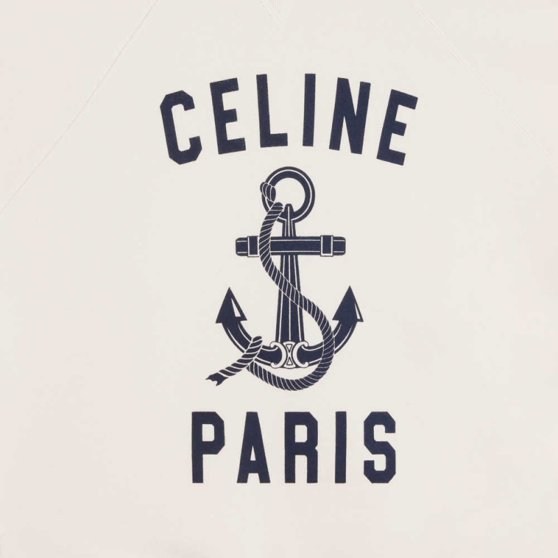 Celine paris anchor in cashmere fleece Sweatshirts LIGHT IVORY / BLEU ANCRE | CL-592801