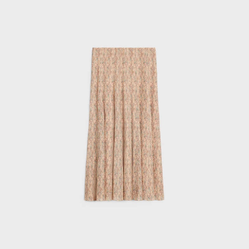 Celine pleated in silk georgette Skirts Craie/Abricot/Bleu | CL-592877