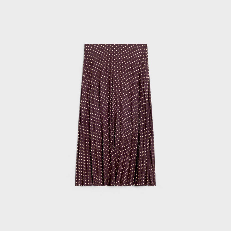 Celine pleated midi in silk Skirts Bordeaux/Craie | CL-592876