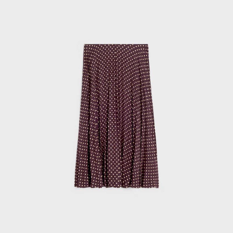 Celine pleated midi in silk Skirts Bordeaux/Craie | CL-592876