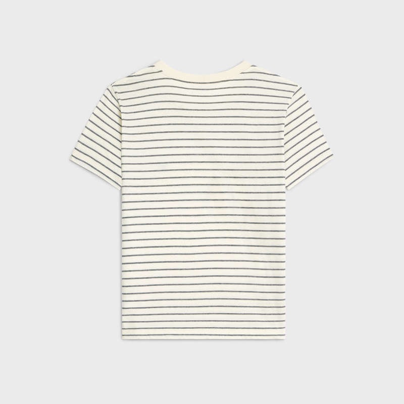 Celine regular triomphe in striped jersey T-shirts white / grey / black | CL-592128