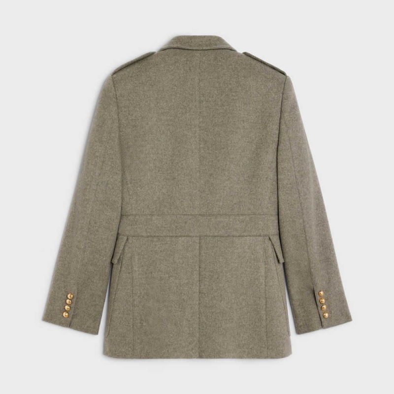 Celine saharienne in diagonal cashmere Jackets Beige Gris | CL-592644