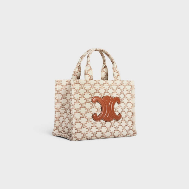 Celine small thais in TEXTILE WITH TRIOMPHE CANVAS PRINT AND CALFSKIN Cabas White | CL-593077