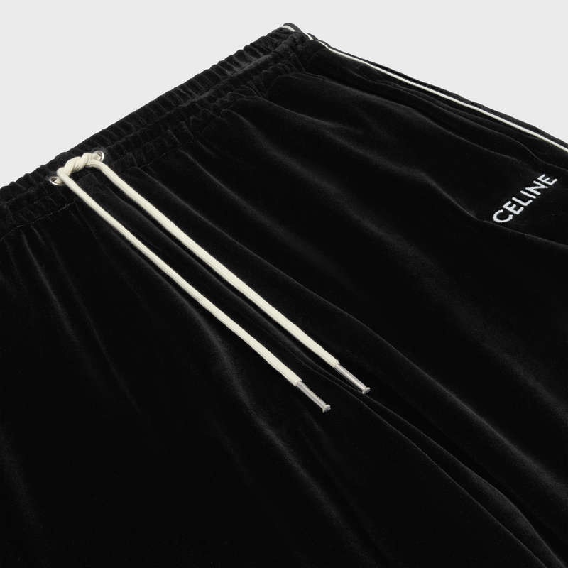 Celine straight track in velvet jersey Pants Black / white | CL-592038