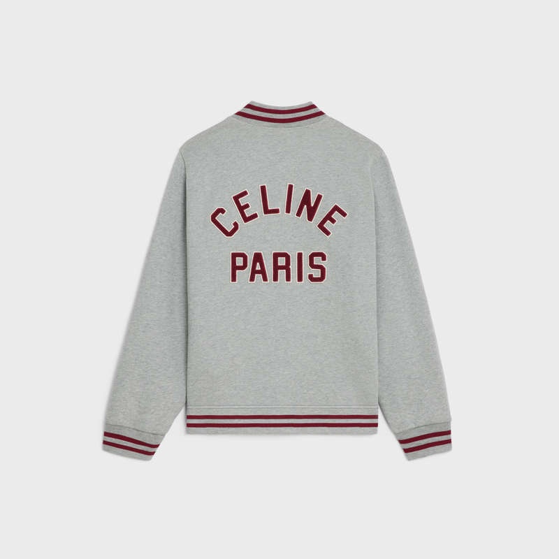 Celine teddy college in cotton fleece Blousons grey melange/ red grape/ off w | CL-591943