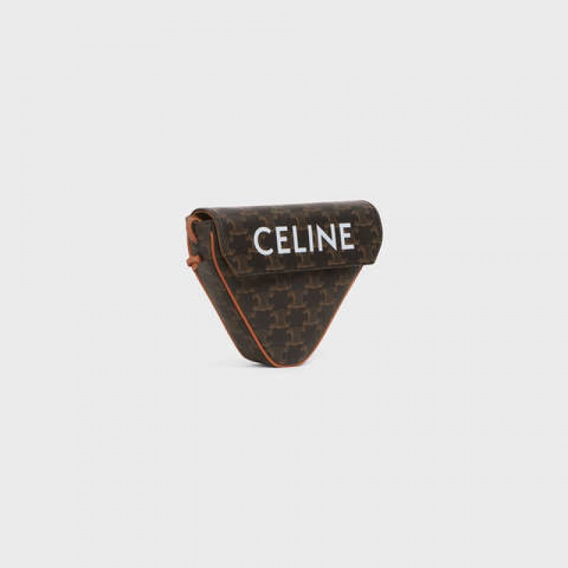 Celine triangle bag in Triomphe Canvas with celine print Messenger Bags Tan | CL-591858