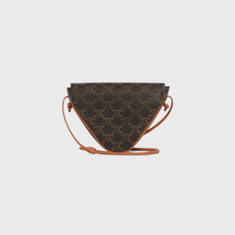 Celine triangle bag in Triomphe Canvas with celine print Messenger Bags Tan | CL-591858