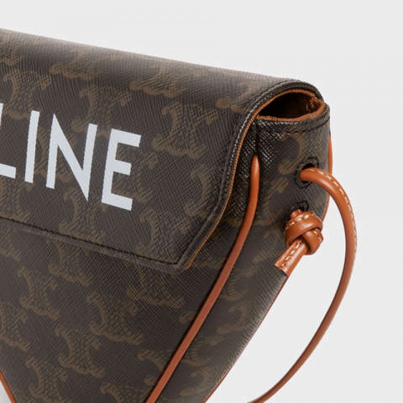 Celine triangle bag in Triomphe Canvas with celine print Messenger Bags Tan | CL-591858