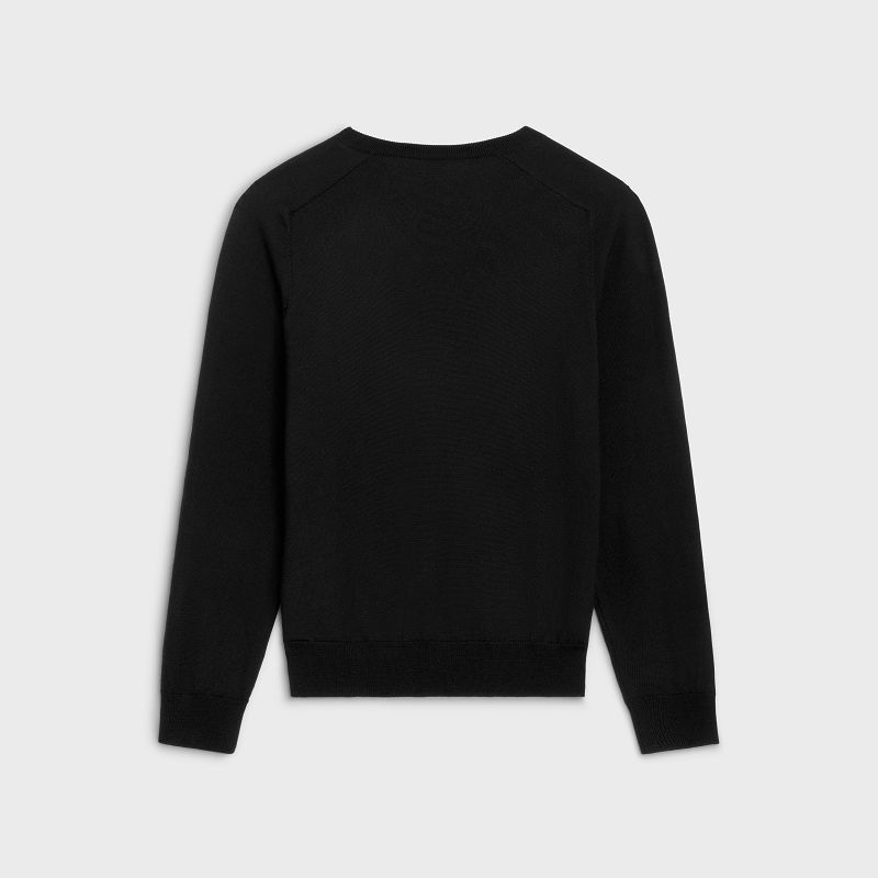 Celine triomphe V-neck in wool Knitwear Black | CL-592095