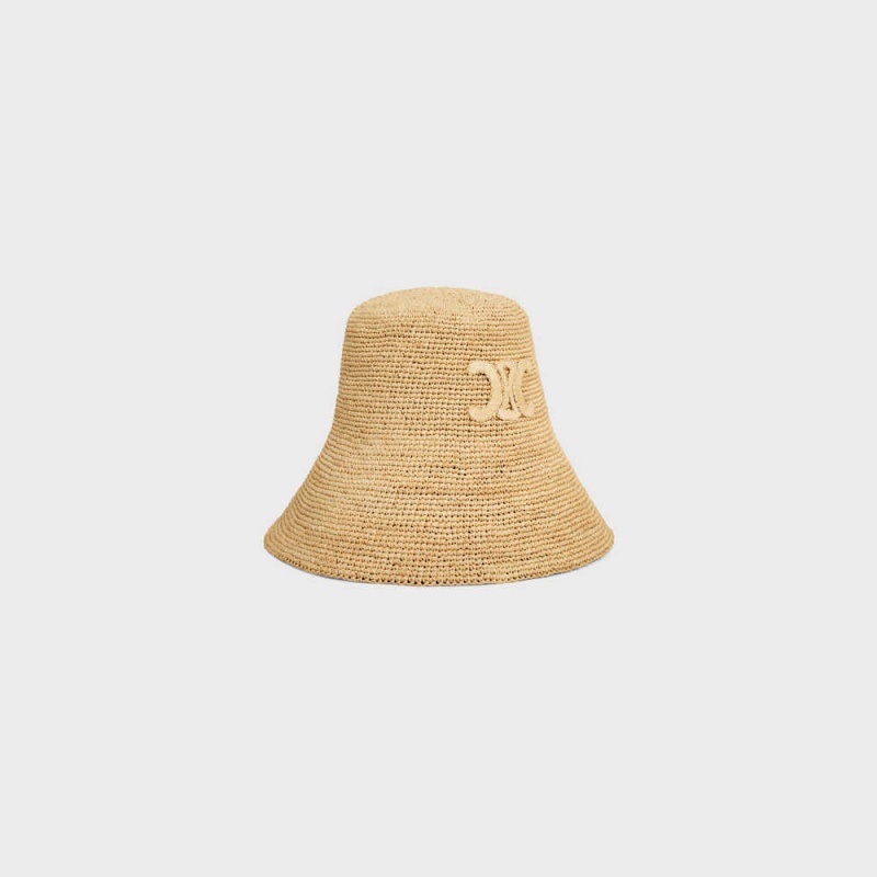 Celine triomphe bucket in raffia Hat Natural | CL-592344