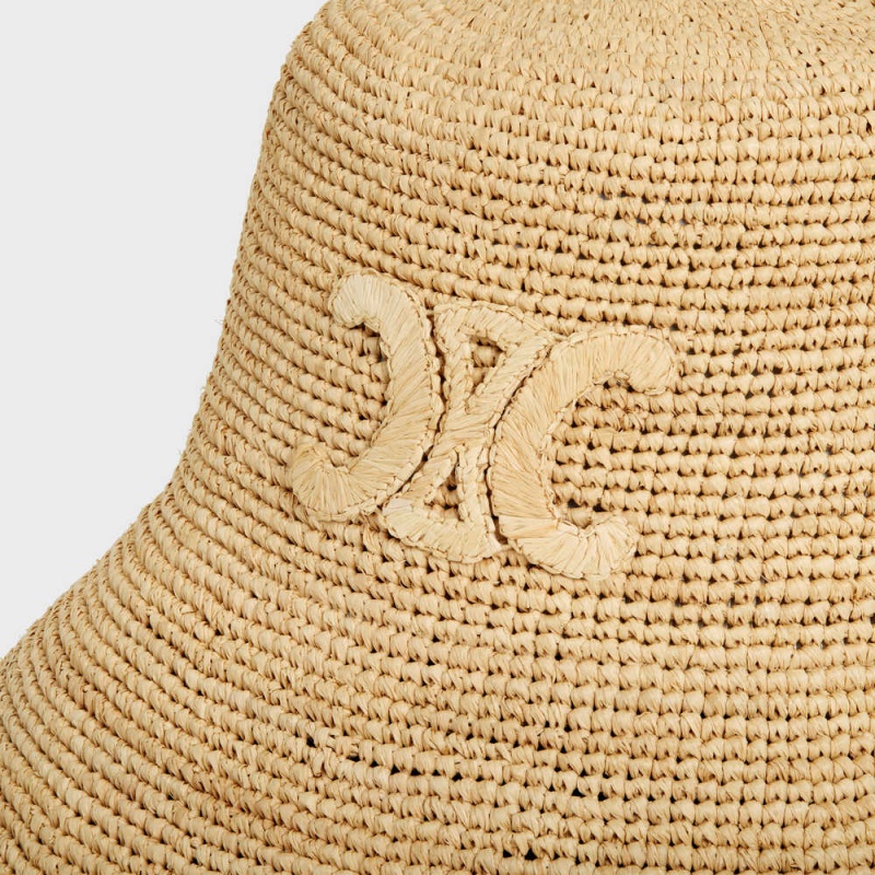 Celine triomphe bucket in raffia Hat Natural | CL-592344