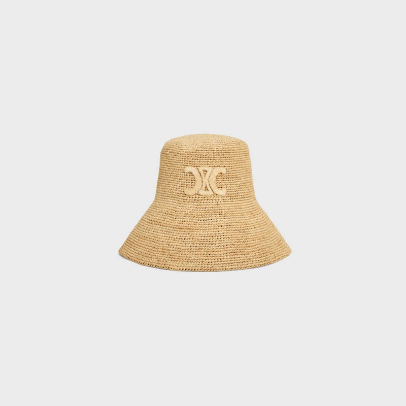 Celine triomphe bucket in raffia Hat Natural | CL-592344