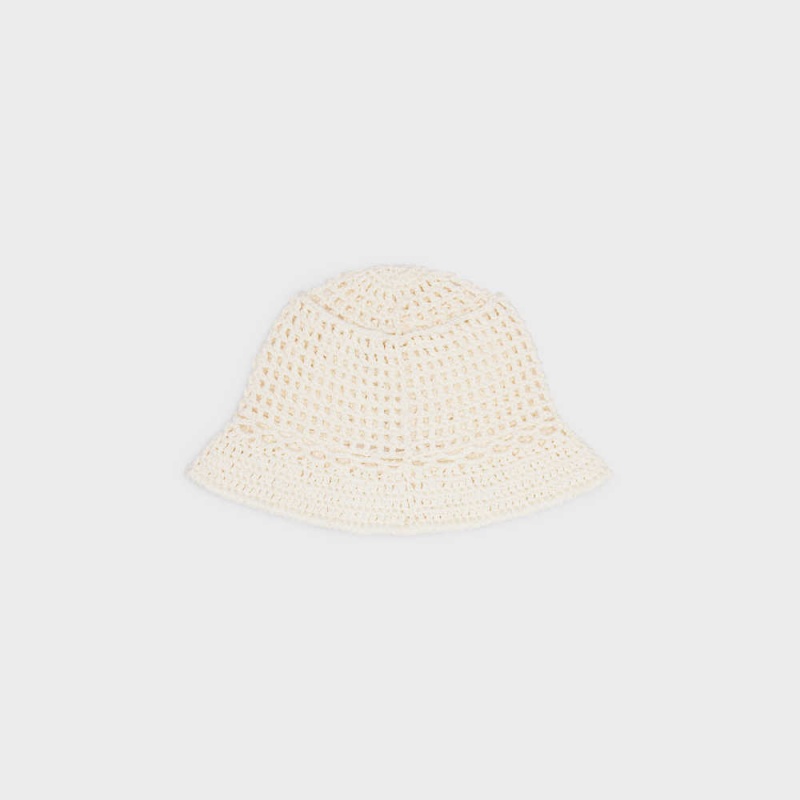 Celine triomphe cloche beanie in crocheted cotton Hat Off White | CL-592349