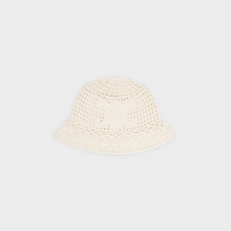 Celine triomphe cloche beanie in crocheted cotton Hat Off White | CL-592349