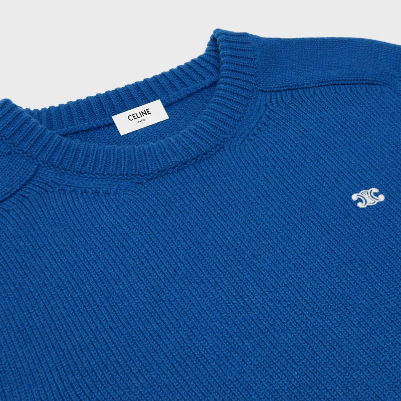 Celine triomphe crew neck in cashmere wool Knitwear Royal Blue | CL-592097