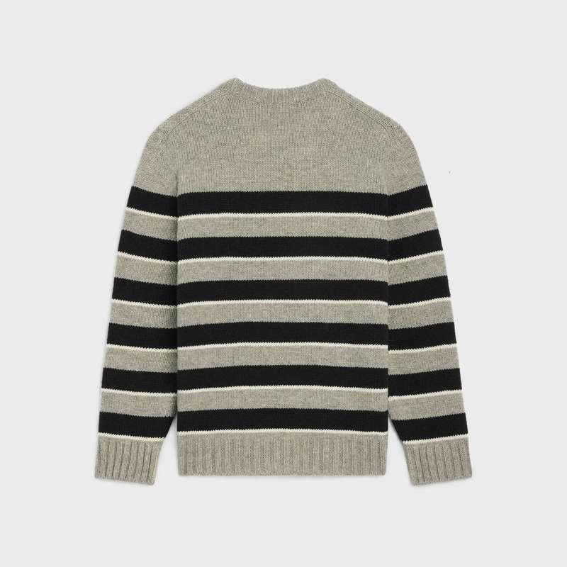 Celine triomphe crew neck in striped wool Knitwear LIGHT GREY/BLACK | CL-592100