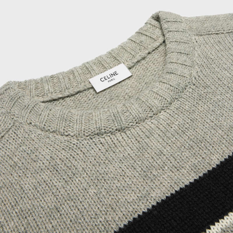 Celine triomphe crew neck in striped wool Knitwear LIGHT GREY/BLACK | CL-592100