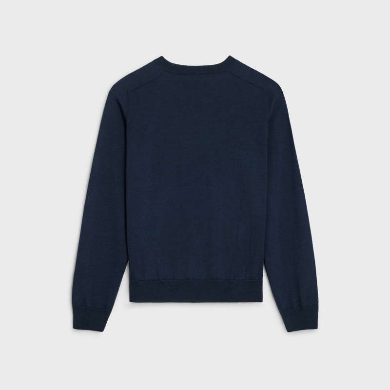 Celine triomphe crew neck in wool Knitwear Navy | CL-592096