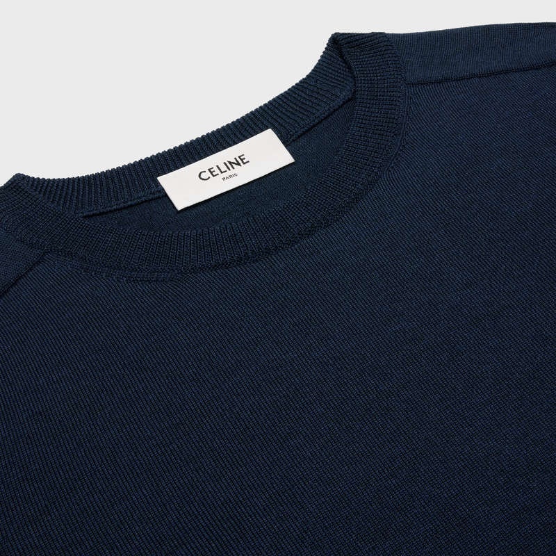 Celine triomphe crew neck in wool Knitwear Navy | CL-592096