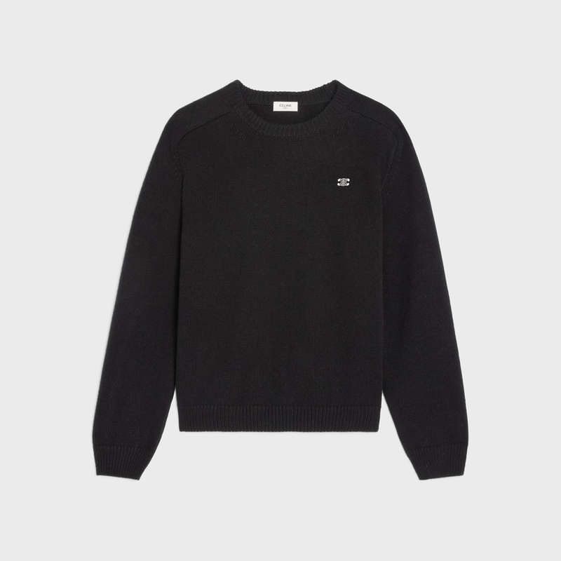 Celine triomphe crew neck in wool and cashmere Knitwear Black / Off White | CL-592094