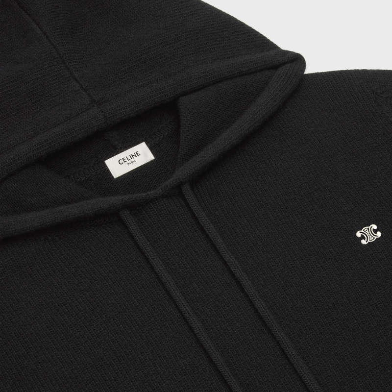 Celine triomphe hooded in cashmere wool Sweatshirts Black / Off White | CL-592112