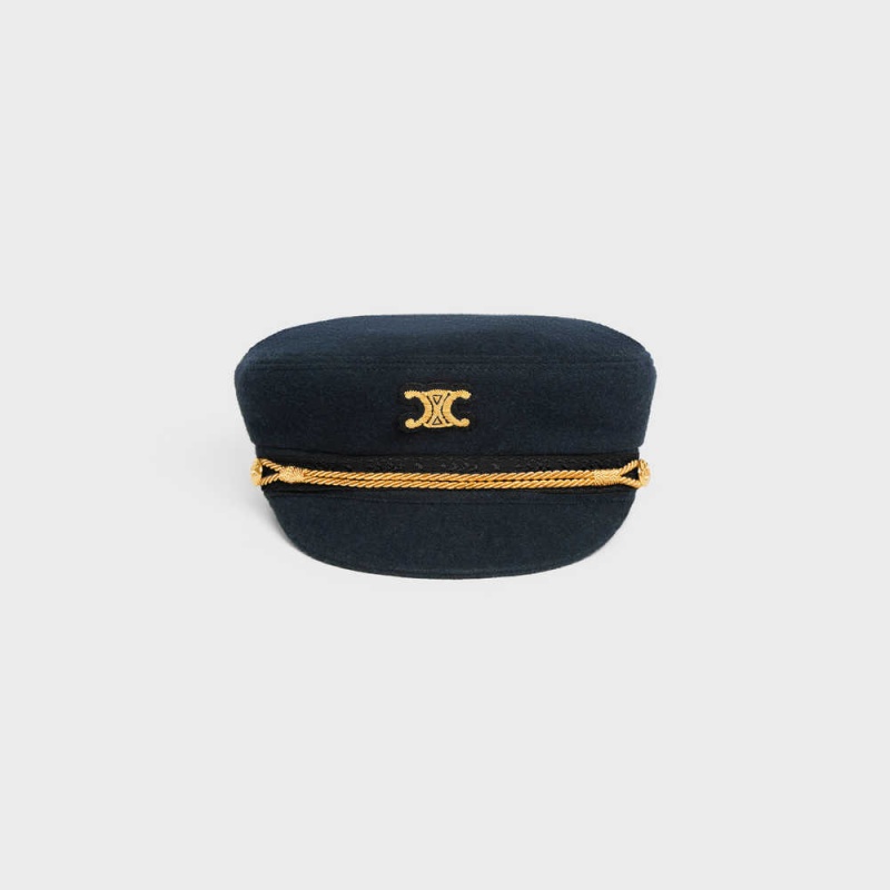 Celine triomphe sailor in wool cloth Cap Dark Navy | CL-592347