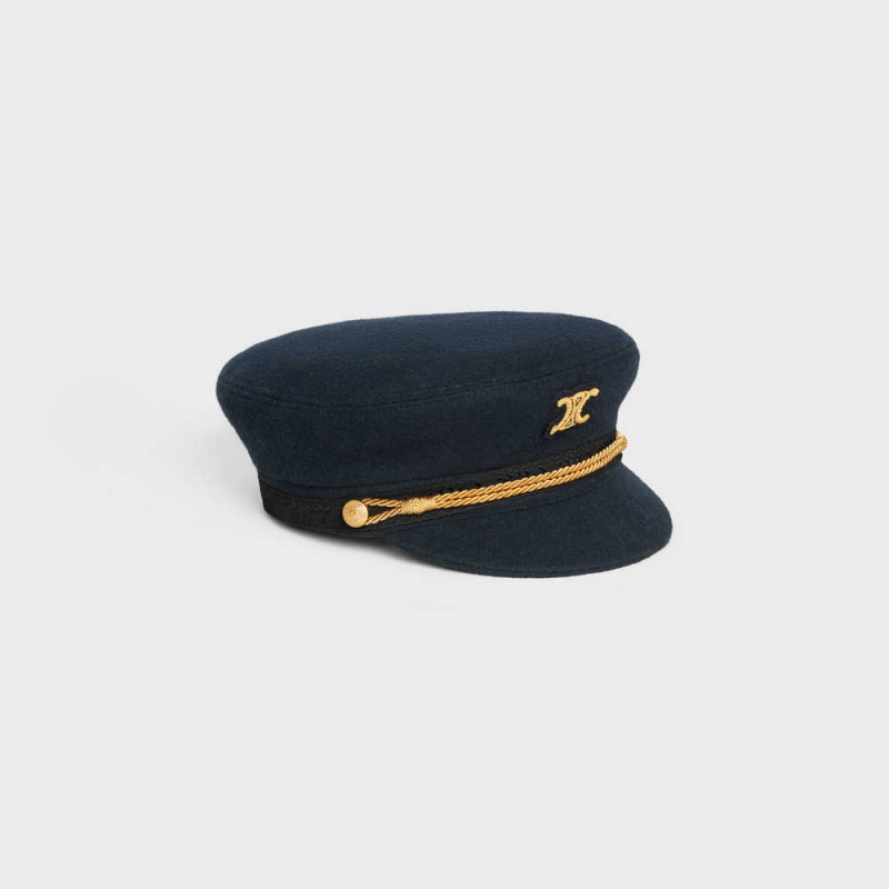 Celine triomphe sailor in wool cloth Cap Dark Navy | CL-592347