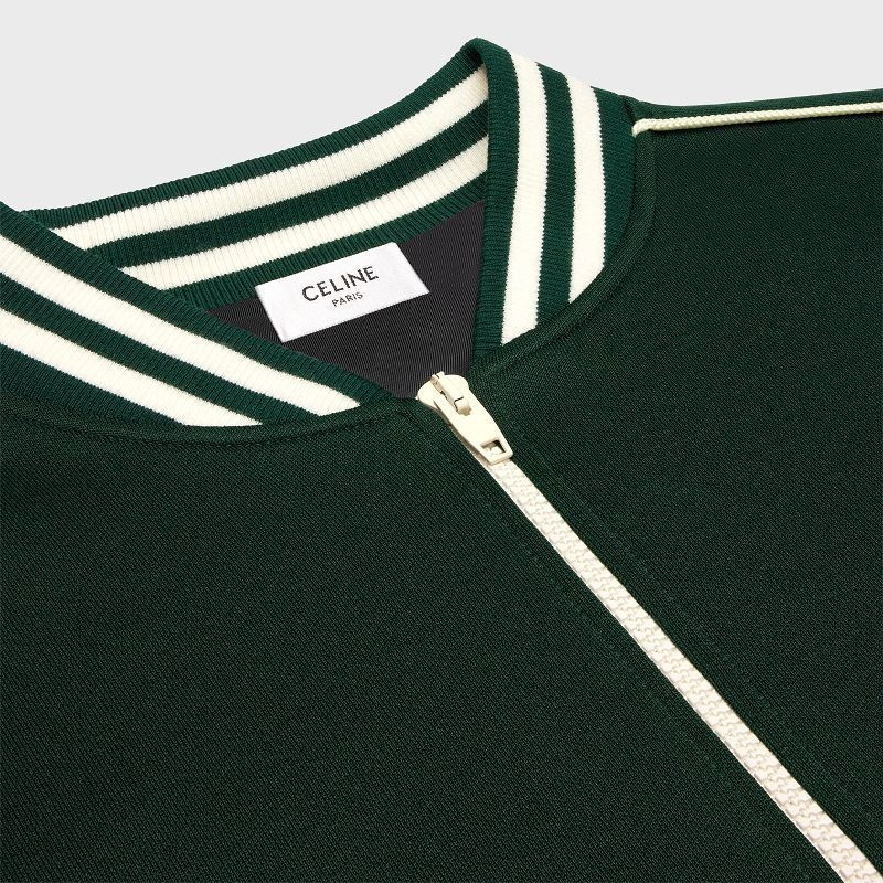 Celine triomphe teddy in double face jersey Sweatshirts dark green/offwhite | CL-592118