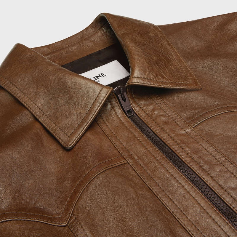 Celine western blouson in wax-effect Leather Brown | CL-591922