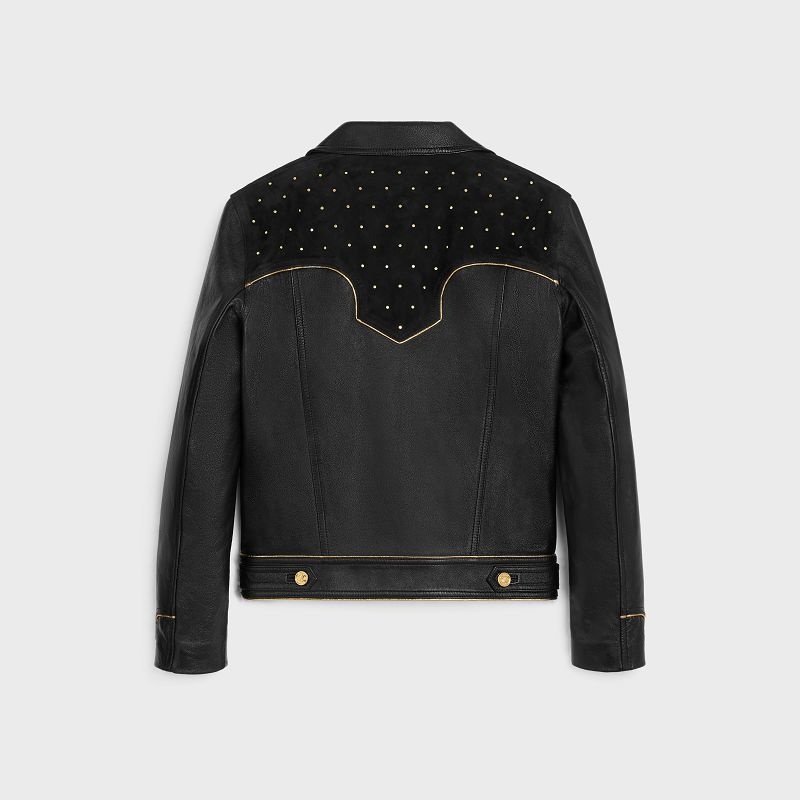 Celine western blouson with studs in soft Leather Black / Gold | CL-591921