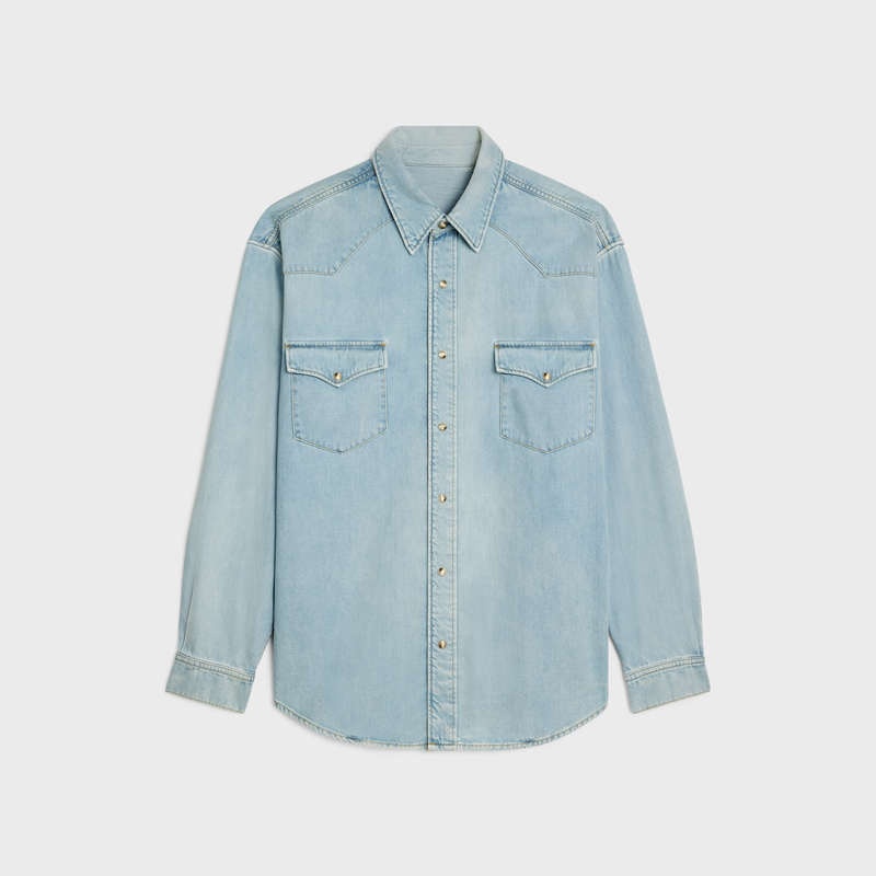 Celine western in faded summer wash denim Shirts FADED SUMMER | CL-592154