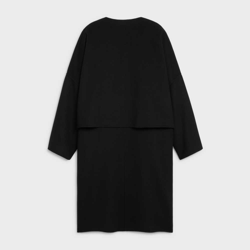 Celine with pure collar in double face Cashmere Coats Black | CL-592622