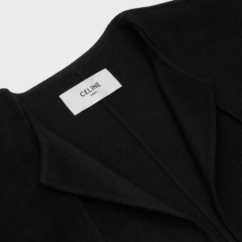 Celine with pure collar in double face Cashmere Coats Black | CL-592622