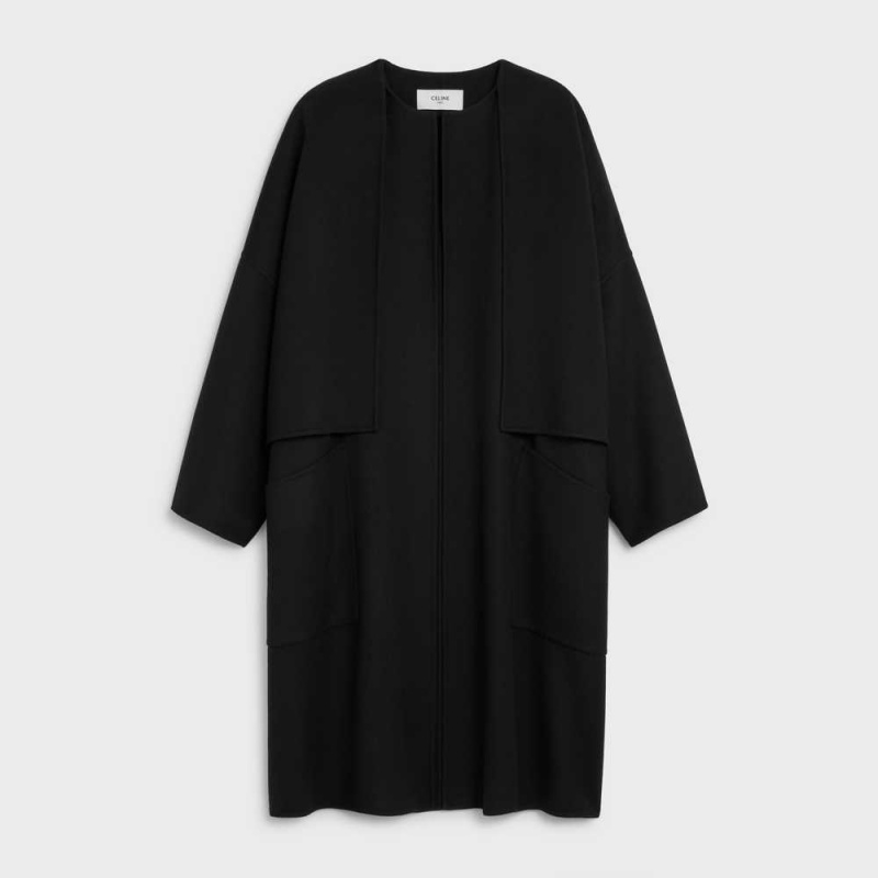 Celine with pure collar in double face Cashmere Coats Black | CL-592622